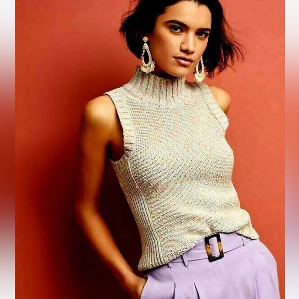 Anthropologie BREA Sleeveless Cotton Knit Mock Neck Tank Sweater